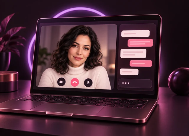 Live porn chat — a cam room with a chat window on a laptop